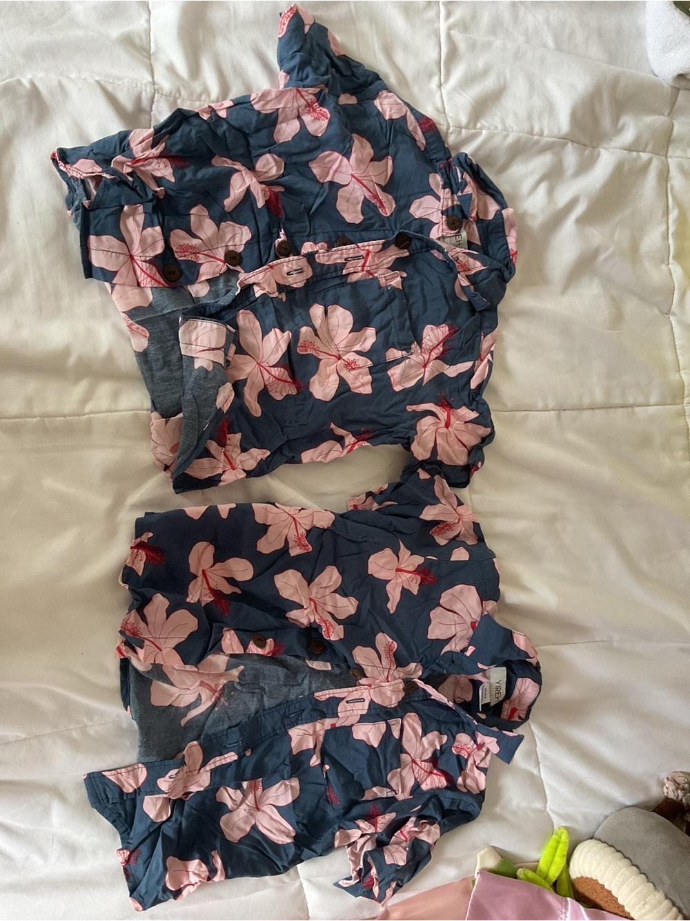 Girls Navy Floral Button-Up Top - Pink Flowers